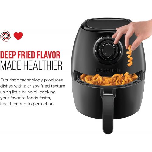  [아마존베스트]Chefman TurboFry 3.6-Quart Air Fryer Oven w/ Dishwasher Safe Basket and Dual Control Temperature, 60 Minute Timer & 15 Cup Capacity, BPA-Free, Matte Black, Healthy Frying Cookbook