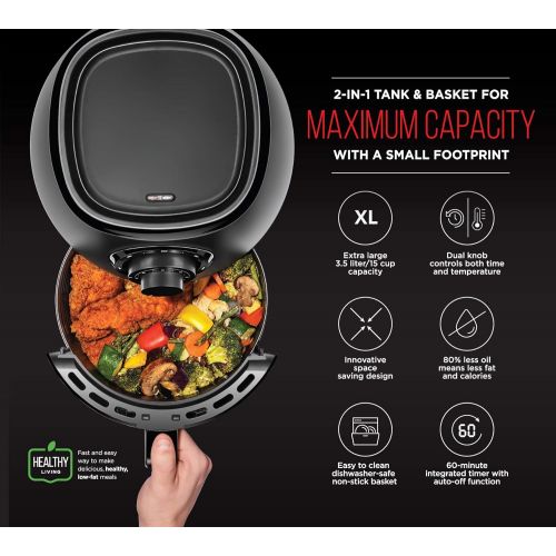  [아마존베스트]Chefman TurboFry 3.6-Quart Air Fryer Oven w/ Dishwasher Safe Basket and Dual Control Temperature, 60 Minute Timer & 15 Cup Capacity, BPA-Free, Matte Black, Healthy Frying Cookbook