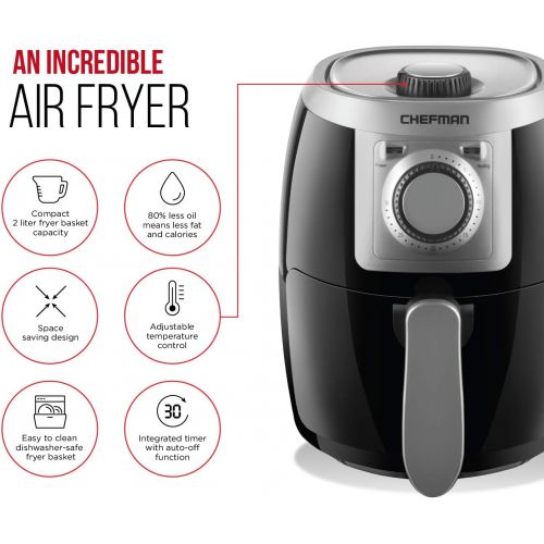  [아마존베스트]Chefman 2 Quart Air Fryer, Compact, Personal Size w/ Adjustable Temperature Control, 30 Minute Timer and Dishwasher Safe Basket,