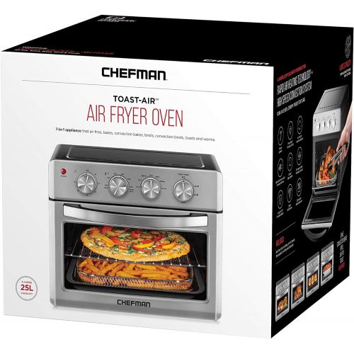  [아마존베스트]Chefman Air Fryer Toaster Oven, 7-in-1, 6 Slice, 26 QT Convection Air Fryer w/ Auto Shut-Off, 60 Min Timer; Bake, Broil, Air Fry Oil-Free, Nonstick, Accessories & Cookbook Included