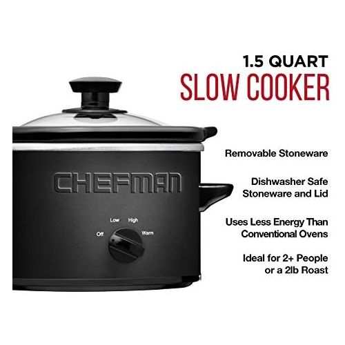  [아마존베스트]Chefman Slow Cooker, Compact Personal Size for 2+ People, Fits 2 lb Roast, Removable Crock, Dishwasher Safe Stoneware & Lid, 1.5 Quart, Black