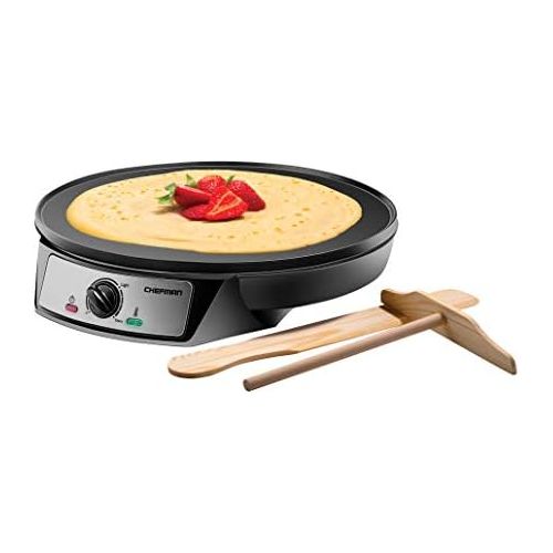  [아마존베스트]Chefman Electric Crepe Maker & Griddle, Precise Temperature Control Skillet for Perfect Brunch Blintzes, Pancakes, Eggs, Bacon, & Tortillas, 12 Nonstick Grill Pan, Includes Batter