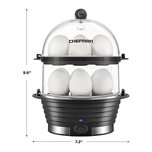  [아마존베스트]Chefman Electric Egg Cooker Boiler, Rapid Egg-Maker & Poacher, Food & Vegetable Steamer, Quickly Makes 12 Eggs, Hard or Soft Boiled, Poaching and Omelet Trays Included, Ready Signa