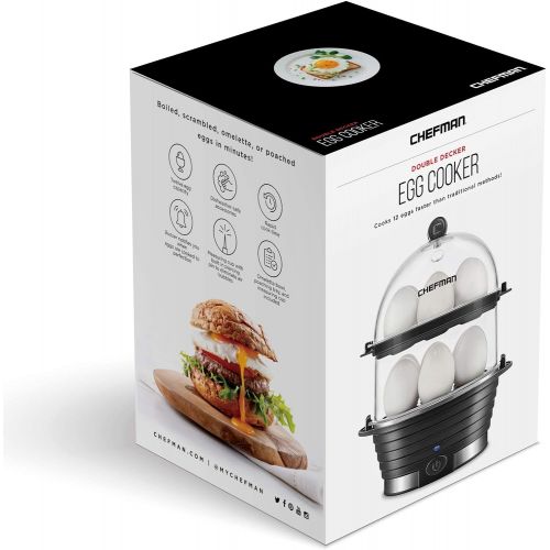  [아마존베스트]Chefman Electric Egg Cooker Boiler, Rapid Egg-Maker & Poacher, Food & Vegetable Steamer, Quickly Makes 12 Eggs, Hard or Soft Boiled, Poaching and Omelet Trays Included, Ready Signa