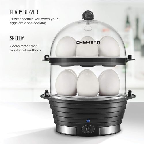  [아마존베스트]Chefman Electric Egg Cooker Boiler, Rapid Egg-Maker & Poacher, Food & Vegetable Steamer, Quickly Makes 12 Eggs, Hard or Soft Boiled, Poaching and Omelet Trays Included, Ready Signa