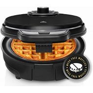 [아마존베스트]Chefman Anti-Overflow Belgian Waffle Maker w/ Shade Selector, Temperature Control, Mess Free Moat, Round Iron w/ Nonstick Plates & Cool Touch Handle, Measuring Cup Included, Black