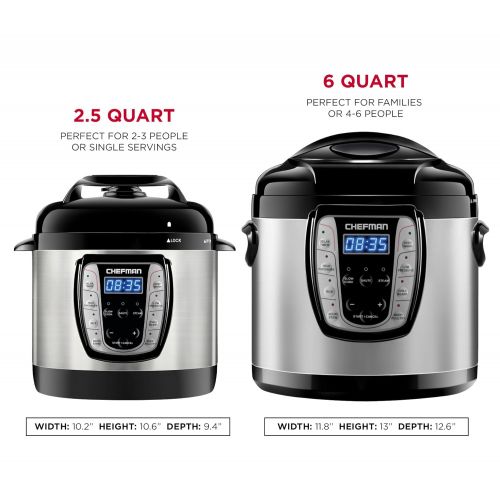  Chefman 6 Qt. Electric Multicooker, 9-in-1 Programmable Pressure Cooker, Prepare Dishes in an Instant, Aluminum Pot Multifunctional Slow Cooker, Rice CookerSteamer, Saute, Yogurt,