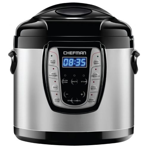  Chefman 6 Qt. Electric Multicooker, 9-in-1 Programmable Pressure Cooker, Prepare Dishes in an Instant, Aluminum Pot Multifunctional Slow Cooker, Rice CookerSteamer, Saute, Yogurt,