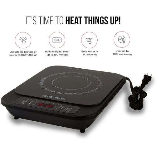  Chefman Induction Cooktop Electric Countertop Burner - Includes Digital Control Panel  Timer and Cool Touch Technology, Black
