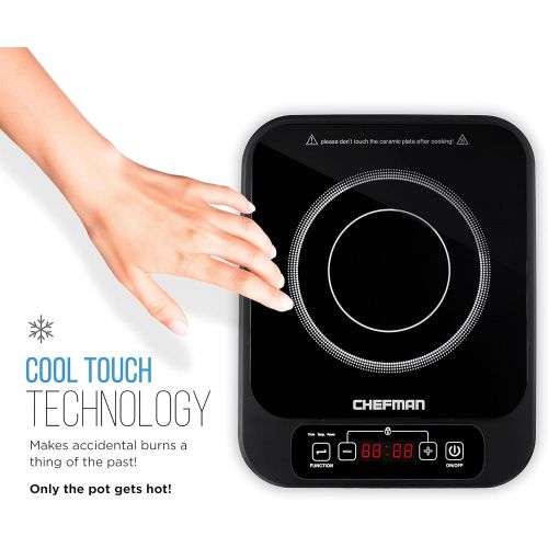  Chefman Induction Cooktop Electric Countertop Burner - Includes Digital Control Panel  Timer and Cool Touch Technology, Black