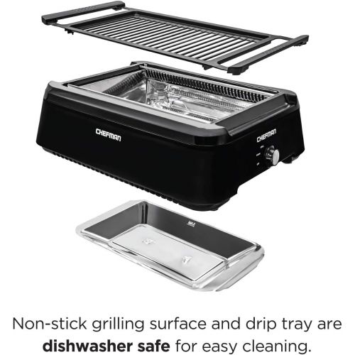 드롱기 Chefman Electric Smokeless Indoor Grill - Griddle w Non-Stick Cooking Surface and Adjustable Temperature Knob from Warm to Sear for Customized Grilling, Dishwasher Safe Removable