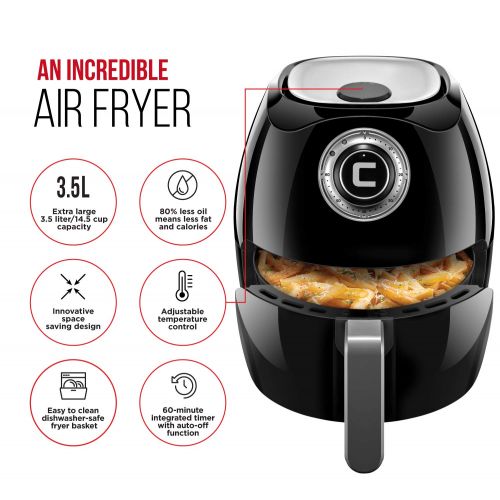  Chefman 3.5 Liter3.6 Quart Air Fryer with Space Saving Flat Basket Oil Airfryer wDishwasher Safe Parts, 60 Minute Timer and Auto Shut Off, BPA Free, Large, Black