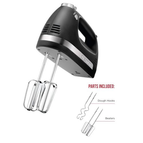  Chefman Turbo Power Hand Mixer with One-Touch Easy Eject Button, Chrome Plated Beaters and FREE Bonus Dough Hooks Included - RJ17-V2-Black Matte