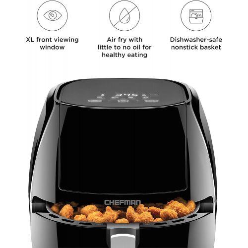  Chefman 6.5 Liter6.8 Quart Air Fryer with Space Saving Flat Basket Oil Hot Airfryer with Dishwasher Safe Parts 60 Minute Timer and Auto Shut Off, BPA Free, Family Size X-Large Man