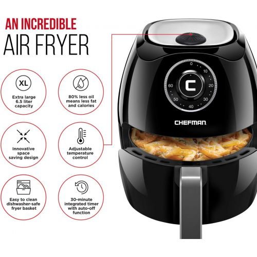  Chefman 6.5 Liter6.8 Quart Air Fryer with Space Saving Flat Basket Oil Hot Airfryer with Dishwasher Safe Parts 60 Minute Timer and Auto Shut Off, BPA Free, Family Size X-Large Man