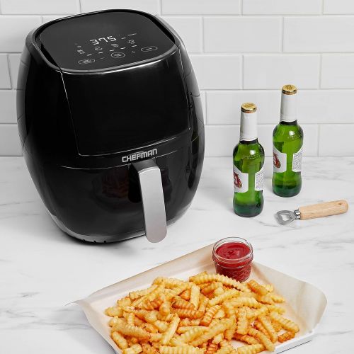  Chefman 6.5 Liter6.8 Quart Air Fryer with Space Saving Flat Basket Oil Hot Airfryer with Dishwasher Safe Parts 60 Minute Timer and Auto Shut Off, BPA Free, Family Size X-Large Man