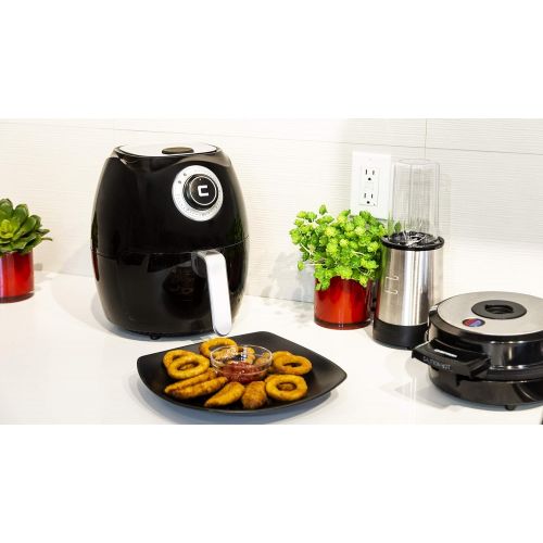  Chefman 6.5 Liter6.8 Quart Air Fryer with Space Saving Flat Basket Oil Hot Airfryer with Dishwasher Safe Parts 60 Minute Timer and Auto Shut Off, BPA Free, Family Size X-Large Man