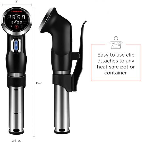  Chefman Sous Vide Immersion Circulator wWi-Fi, Bluetooth & Digital Interface Includes Connected App for Guided Cooking, Black