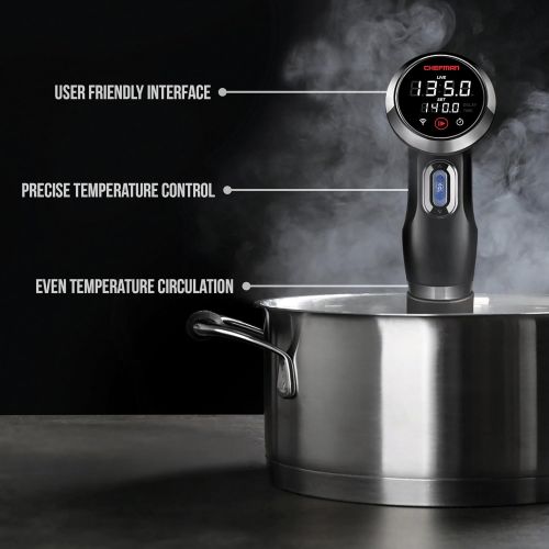  Chefman Sous Vide Immersion Circulator wWi-Fi, Bluetooth & Digital Interface Includes Connected App for Guided Cooking, Black