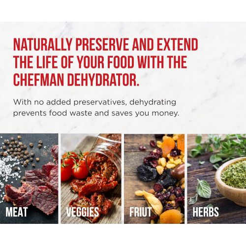  Chefman 5 Tray Round Food Dehydrator, BPA-Free Professional Electric Multi-Tier Food Preserver, Meat or Beef Jerky Maker, Fruit, Herb, & Vegetable Dryer, 9.5 Inch Diameter x 6.5 In