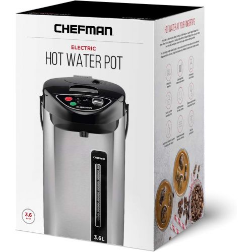  Chefman Instant Electric Hot Water Pot, Safety Lock To Prevent Spillage, 3 Dispense Buttons, Auto Shutoff, Easy View Water Level, Hot Water Urn, 700W & 120V, 5.3 Liters, Stainless