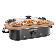 Chefman Natural Casserole Slow Cooker with Locking Lid, Stoneware Crock Insert is Stovetop, Oven and Dishwasher Safe, 3.5 QT