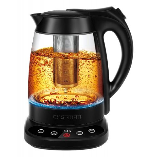  Chefman Programmable Electric Kettle, Digital Touch Display, Removable Tea Infuser Included, Cool Touch Handle, 360° Swivel Base, BPA Free, 1.7 Liter/1.8 Quart, Black Stainless Ste