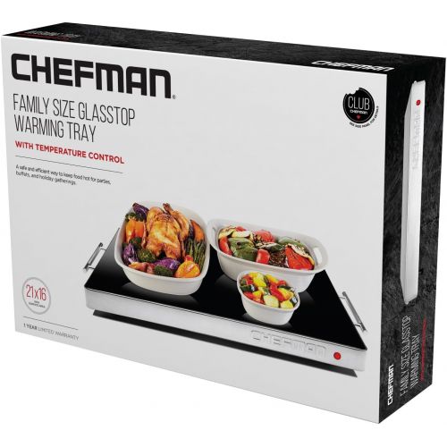  Chefman Electric Warming Tray with Adjustable Temperature Control, Perfect For Buffets, Restaurants, Parties, Events, and Home Dinners, Glass Top Large 21” x 16” Surface Keeps Food