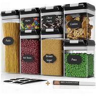 Chefs Path Airtight Food Storage Container Set - 7 PC Set - Labels & Marker - Kitchen & Pantry Organization Containers - BPA-Free - Clear Plastic Canisters for Flour, Cereal with I