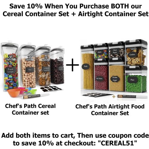  Chefs Path Airtight Food Storage Container Set - 7 PC Set - Labels & Marker - Kitchen & Pantry Organization Containers - BPA-Free - Clear Plastic Canisters for Flour, Cereal with I