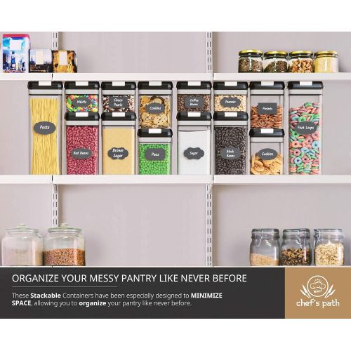  Chefs Path Airtight Food Storage Container Set - 7 PC Set - Labels & Marker - Kitchen & Pantry Organization Containers - BPA-Free - Clear Plastic Canisters for Flour, Cereal with I