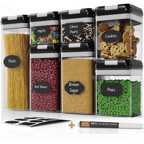  Chefs Path Airtight Food Storage Container Set - 7 PC Set - Labels & Marker - Kitchen & Pantry Organization Containers - BPA-Free - Clear Plastic Canisters for Flour, Cereal with I