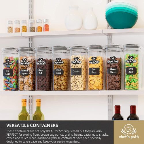  Chef%27s+Path Cereal Container Storage Set - Airtight Food Storage Containers, Kitchen & Pantry Organization, 8 Labels, Spoon Set & Pen, Great for Flour - BPA-Free Dispenser Keepers (135.2oz) -