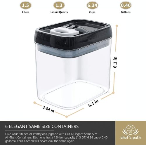  Chefs Path Airtight Food Storage Container Set - 6 PC Set/All Same Size - Labels & Marker - Kitchen & Pantry Organization Dry Food Containers - BPA-Free - Clear Plastic Canisters w