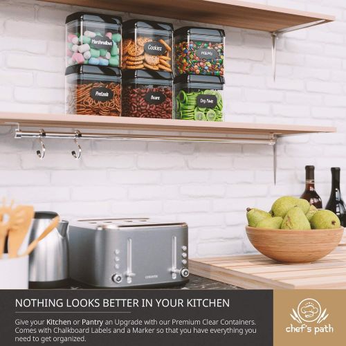  Chefs Path Airtight Food Storage Container Set - 6 PC Set/All Same Size - Labels & Marker - Kitchen & Pantry Organization Dry Food Containers - BPA-Free - Clear Plastic Canisters w