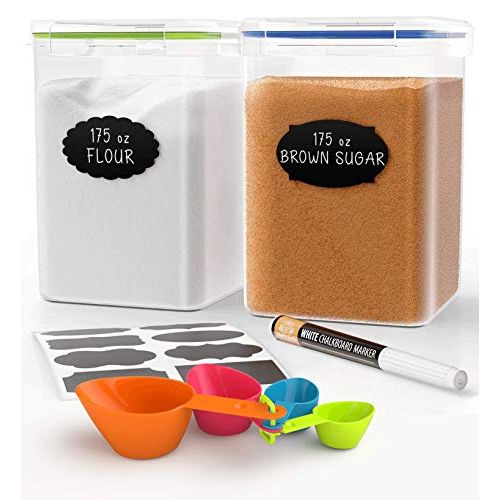  Extra Large Tall Food Storage Containers 175oz, For Flour & Sugar - Airtight Kitchen & Pantry Organization Bulk Food Storage, BPA-Free - 2 PC Set - Canisters with Scoops, Pen & Lab