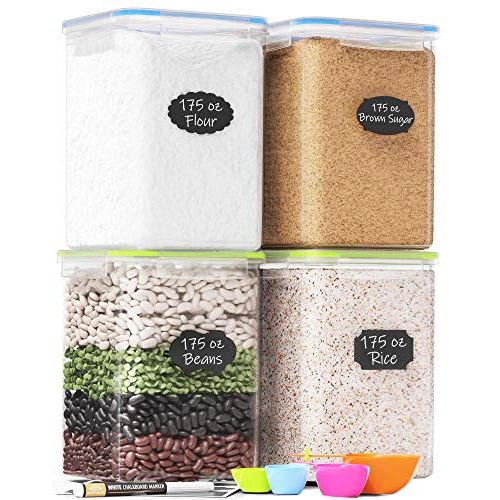  Extra Large Tall Food Storage Containers 175oz, For Flour & Sugar - Airtight Kitchen & Pantry Organization Bulk Food Storage, BPA-Free - 4 PC Set - Canisters with Scoops, Pen & Lab