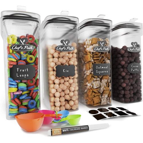  [아마존베스트]Chef's Path Cereal Container Storage Set - Airtight Food Storage Containers, Kitchen & Pantry Organization, 8 Labels, Spoon Set & Pen, Great for Flour - BPA-Free Dispenser Keepers (135.2oz) -