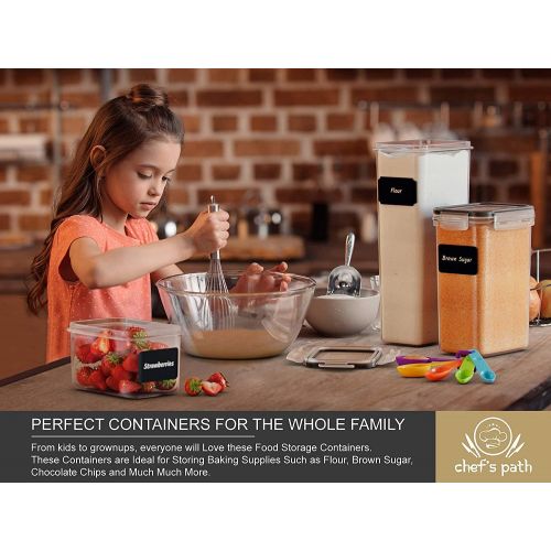  [아마존베스트]Chefs Path Airtight Food Storage Container Set - 14 PC - Kitchen & Pantry Organization - BPA-Free - Plastic Canisters with Durable Lids Ideal for Cereal, Flour & Sugar - Labels, Ma