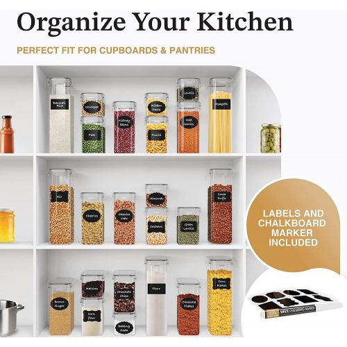  [아마존베스트]Chefs Path Airtight Food Storage Container Set - 24 PC - Kitchen & Pantry Organization - BPA-Free - Plastic Canisters with Durable Lids Ideal for Cereal, Flour & Sugar - Labels, Ma