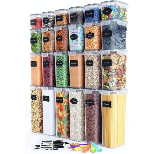  [아마존베스트]Chefs Path Airtight Food Storage Container Set - 24 PC - Kitchen & Pantry Organization - BPA-Free - Plastic Canisters with Durable Lids Ideal for Cereal, Flour & Sugar - Labels, Ma