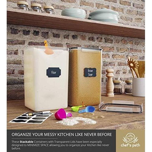  [아마존베스트]Chef's Path Extra Large Tall Food Storage Containers 7 qt/ 220oz/ 6.5L, For Flour, Sugar - Airtight Kitchen & Pantry Bulk Food Storage, BPA-Free - 2 PC Set - Measuring Scoops, Pen & 8 Labels -