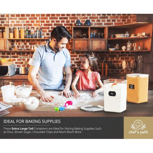  [아마존베스트]Chef's Path Extra Large Tall Food Storage Containers 7 qt/ 220oz/ 6.5L, For Flour, Sugar - Airtight Kitchen & Pantry Bulk Food Storage, BPA-Free - 2 PC Set - Measuring Scoops, Pen & 8 Labels -