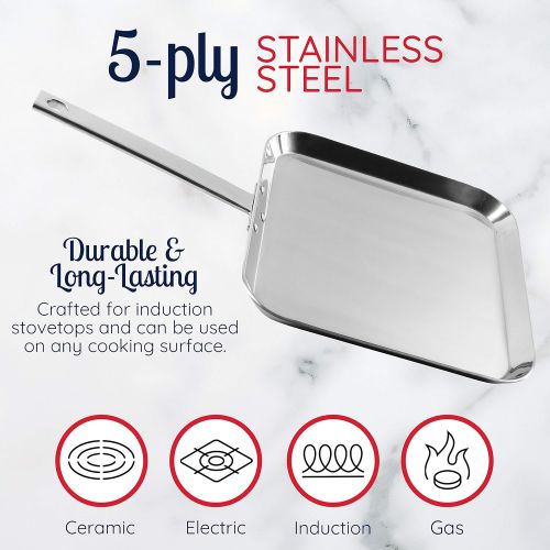  Chefs Secret T304 Stainless-Steel 11-Inch Square Griddle, Ideal for Grilling