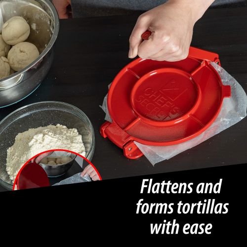  [아마존베스트]Chefs Secret Red Press, Durable Quickly Easily Makes Delicious Tortillas for Any Recipe, 6-Inch, One Size, Multicolored