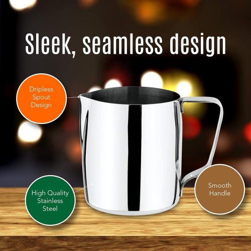  Milk Frothing Pitcher Stainless Steel, Steaming Jug Perfect for Espresso Maker, Hot Chocolate, Latte Art Barista and Cappuccino Maker, 20 oz(600 ml) by Chefs Star