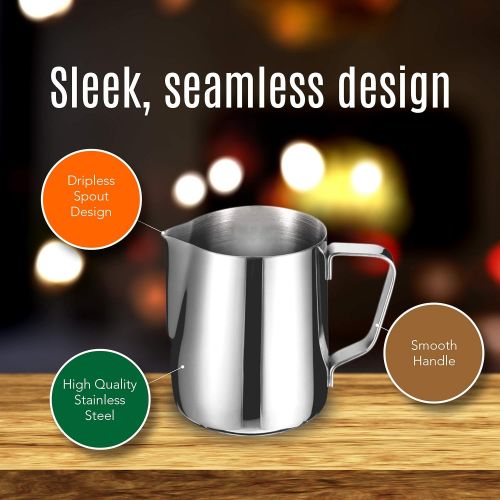  Chefs Star Stainless Steel Milk Frothing Pitcher, Frothing Cup for Milk Steamer and Frother for Coffee Cappuccino Latte and Espresso Machine, Espresso Machine Accessories Steaming