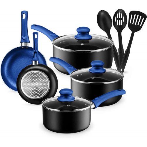  Chefs Star Pots And Pans Set Kitchen Cookware Sets Nonstick Aluminum Cooking Essentials 11 Pieces Blue