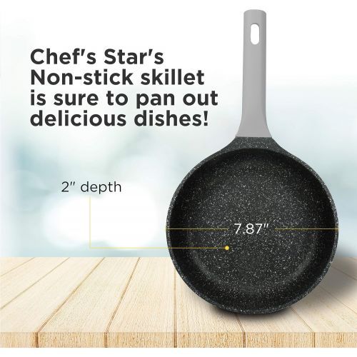  Chefs Star Nonstick Fry Pan Die Cast Aluminum Cookware with Silicon Handle Oven safe Skillet Korean Stone Pot 8-Inch, Gray