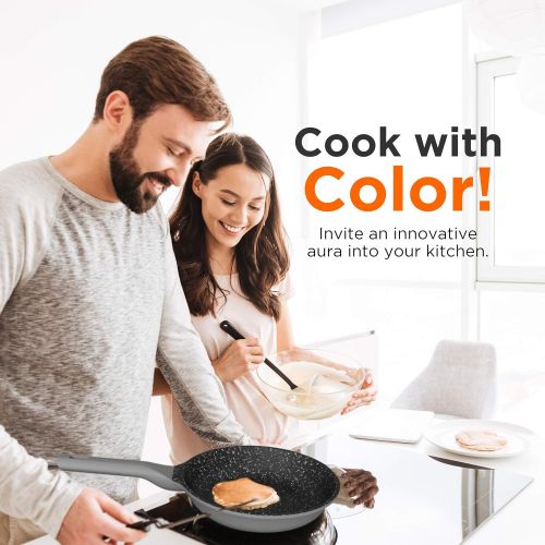  [아마존베스트]Non Stick Frying Pan Aluminum Cookware with Bakelite Handle, Induction Compatible and Dishwasher Safe, Bold Orange/Black 8 inch by Chefs Star